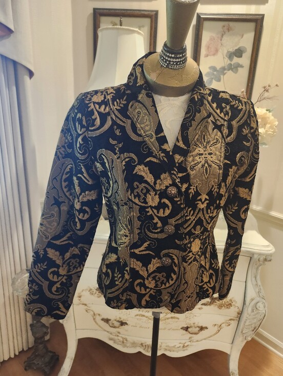 Elcc Jackets & Blazers - Vintage Y2K Gold & Black Brocade Pattern Lush Classy Glamour Jacket PS